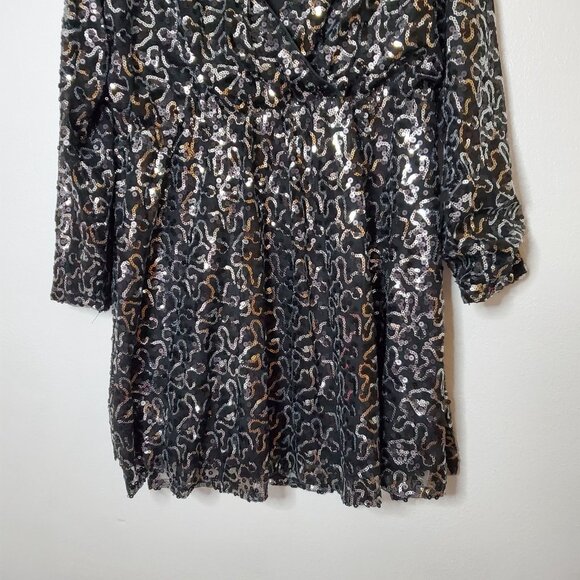 Boohoo Plus Size 16 Dress Felicity Sequin Wrap Skater Black - Picture 5 of 10